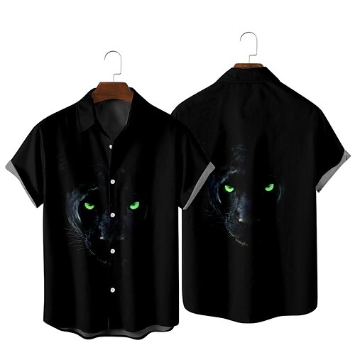 

Men's Shirt 3D Print Leopard Turndown Casual Daily Short Sleeve Tops Casual Hawaiian Black
