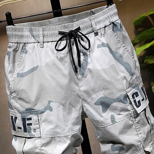 

Men's Stylish Casual / Sporty Chinos Tactical Cargo Drawstring Pocket Elastic Waist Short Pants Sports Outdoor Daily Micro-elastic Camouflage Cotton Blend Comfort Breathable Mid Waist Gray Green Grey