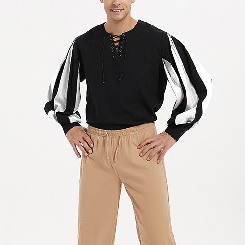 

Men's Shirt Striped Crew Neck Street Casual Drawstring Long Sleeve Tops Casual Fashion Breathable Comfortable Black / Red Black / White Red
