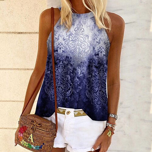 

Women's Tank Top Vest Graphic Print Round Neck Casual Streetwear Tops Green Blue Purple / 3D Print