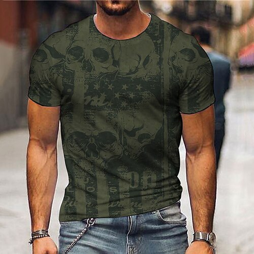 

Men's Unisex T shirt 3D Print Graphic Prints Skull Crew Neck Street Daily Print Short Sleeve Tops Casual Vintage Designer Big and Tall Army Green