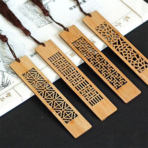 

4 pcs Wood Bookmark Geometrical Creative Delicate Page Markers Wood Retro Chinese Style Bookmark for Student Women Gifts 152.5 inch