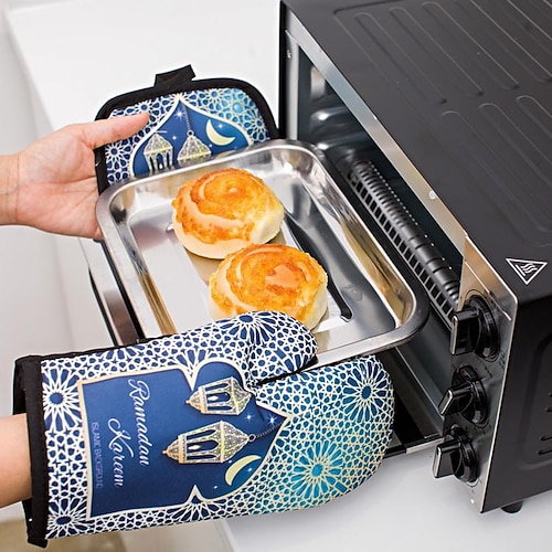 

Muslim Ramadan Oven Mitts and Pot Holders Kitchen Oven Glove High Heat Resistant Oven Mitts and Potholder with Non-Slip for Cooking