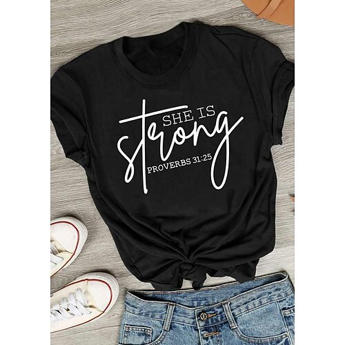 

Women's Painting T shirt Text Print Round Neck Basic Tops White Black Light gray
