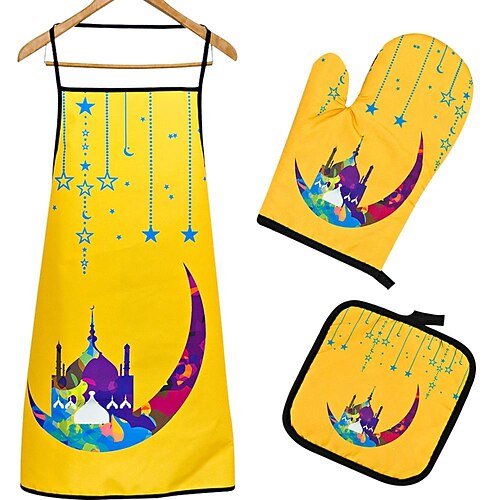 

Muslim Ramadan Kitchen Cooking Apron and Oven Mitt Glove and Pot Holder for Women Men Chef Chef Heat Resistant with Non-Slip for Cooking