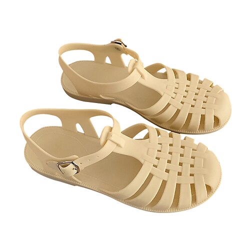

Women's Sandals Flat Sandals Flat Heel Round Toe Closed Toe Elegant Casual Daily PVC Buckle Spring Summer Solid Colored Almond Light Brown Dark Brown