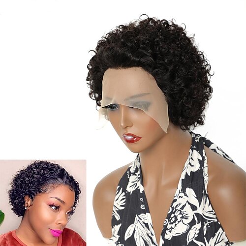 

Short Curly Pixie Cut Wig Human Hair For Women 13x1 Lace Front Human Hair Wigs 1B30/99J Lace Wig For Black Women 100% Remy Brazilian Hair Wig