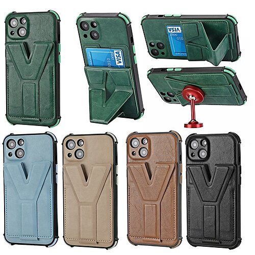 

Phone Case For Apple Back Cover iPhone 13 Pro Max 12 Mini 11 X XR XS Max 8 7 Card Holder Slots Kickstand Solid Colored Geometric Pattern PU Leather
