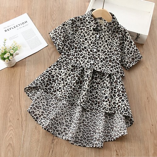

Kids Girls' Clothing Set 2 Pieces Short Sleeve Brown Leopard Casual Daily Short 2-6 Years