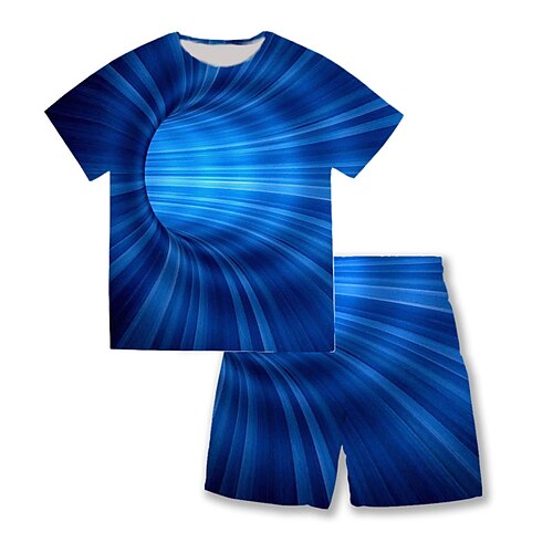 

2 Pieces Kids Boys T-shirt & Shorts Clothing Set Outfit Graphic Short Sleeve Print Set Outdoor Sports Fashion Cool Spring Summer 3-13 Years Blue