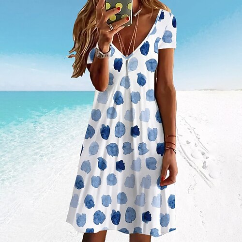 

Women's Sundress Midi Dress Green Blue Short Sleeve Floral Print Spring Summer V Neck Loose Fit 2022 S M L XL XXL 3XL