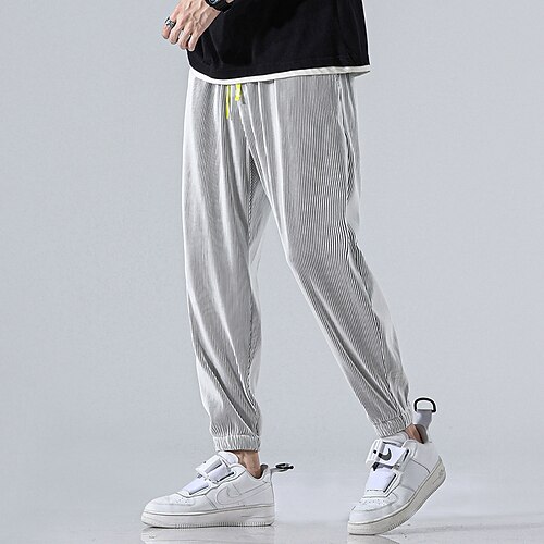 

Men's Trousers Hip-Hop Harem Jogger Drawstring Elastic Waist Elastic Drawstring Design Ankle-Length Pants Daily Leisure Sports Micro-elastic Solid Colored Breathable Quick Dry Mid Waist White Black