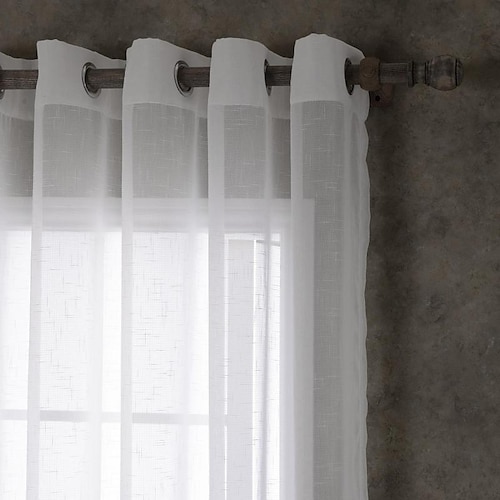 

Panneaux de rideaux transparents blancs rideaux à œillets/œillets pour salon chambre à coucher, rideau de ferme pour cuisine balcon porte fenêtre traitements chambre assombrissement