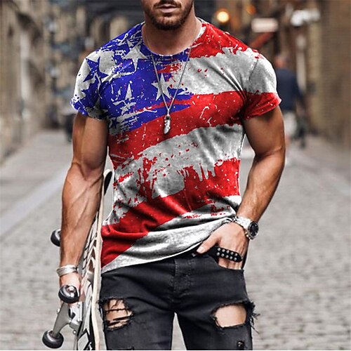 

Men's Unisex T shirt 3D Print Graphic Prints National Flag Crew Neck Street Daily Print Short Sleeve Tops Casual Designer Big and Tall Sports Red