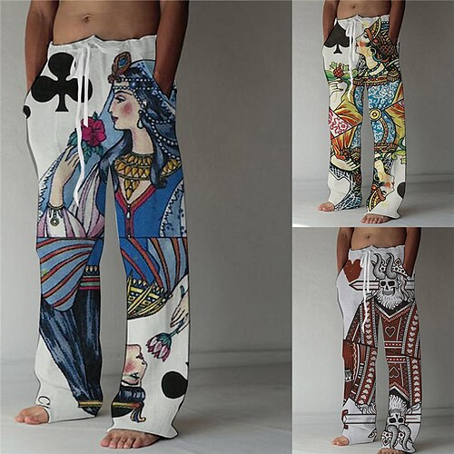 

Men's Chinese Style Fashion Straight Trousers 3D Print Elastic Drawstring Design Front Pocket Pants Casual Daily Cartoon Graphic Prints Comfort Soft Mid Waist Blue White S M L XL XXL