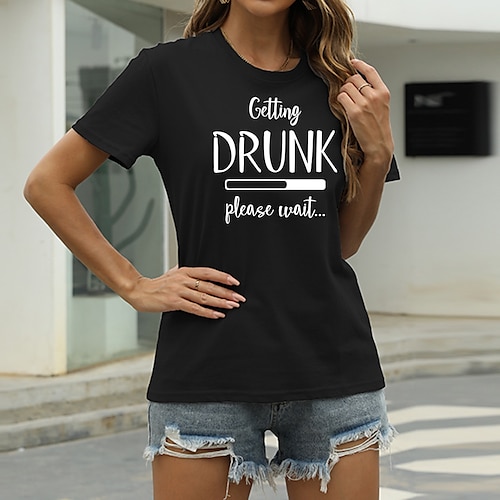 

Women's T shirt Graphic Letter Print Round Neck Basic Tops Green Blue White