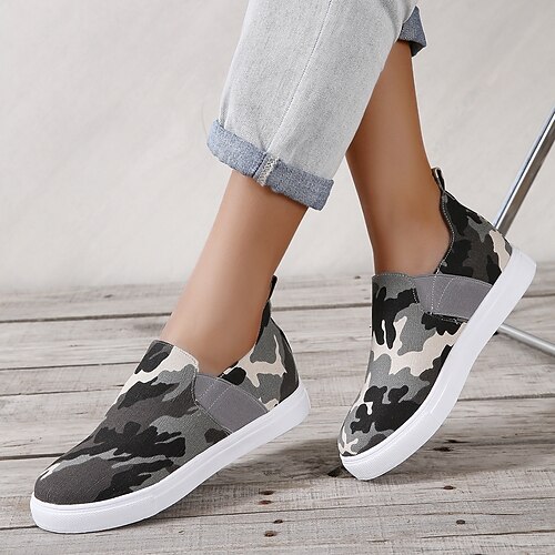 

Women's Slip-Ons Flat Heel Round Toe Casual Daily Walking Shoes PU Leather Loafer Spring Summer Army Green
