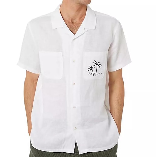 

Men's Shirt Tree Turndown Street Casual Button-Down Short Sleeve Tops Casual Fashion Breathable Comfortable White