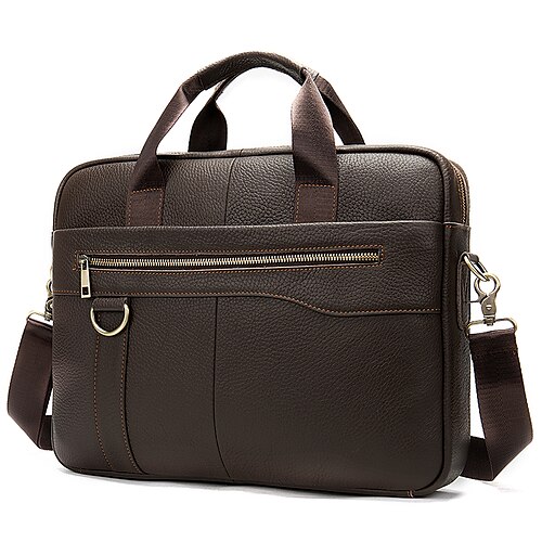 

Men's Retro Leather Bag Handbags Laptop Bag Briefcase Top Handle Bag Nappa Leather Cowhide Zipper Daily Black Coffee