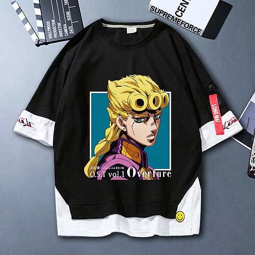 

Inspired by JoJo's Bizarre Adventure Jotaro Kujo T-shirt Cartoon 100% Polyester Anime Fake two piece Harajuku Street Style T-shirt For Men's / Women's / Couple's