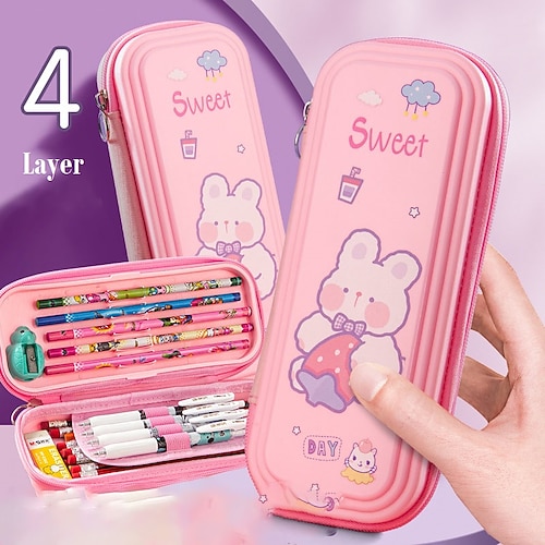 

PencilCasePenPouchMarkerBag Cartoon Wear-Resistant Kawaii Plastics for School Student Kids