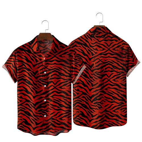 

Men's Shirt 3D Print Leopard Classic Collar Party Daily Print Short Sleeve Tops Streetwear Hawaiian Black / Red
