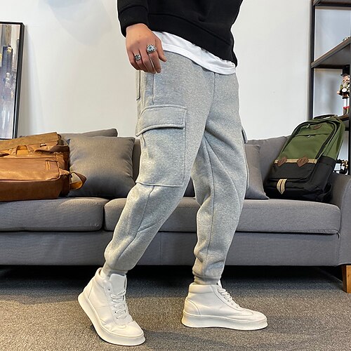 

Men's Simple Chinos Pants Solid Color Mid Waist Gray S M L XL