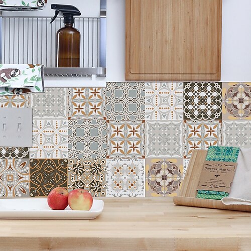 

Kitchen Oil-proof And Waterproof Tile Stickers Crystal Film Andorra White Pattern Tile Renovation Thickened Wall Stickers