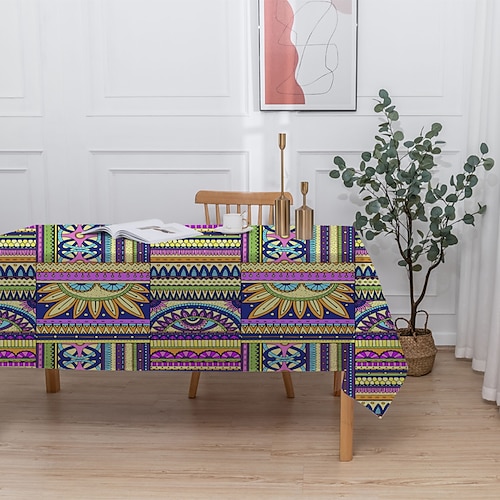 

Mandala Tablecloth,Rectangle Farmhouse Table Cloth Water Resistant Dust Proof Decorative Table Cover for Kitchen Holiday Home Party Decor