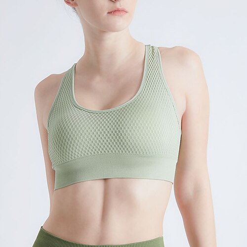 

Women's Sports Bra Medium Support Summer Racerback Removable Pad Solid Color Green White Nylon Yoga Fitness Gym Workout Bra Top Sport Activewear Breathable Quick Dry Lightweight Stretchy / Wireless