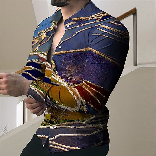 

Men's Shirt Scenery Turndown Street Casual Button-Down Print Long Sleeve Tops Casual Fashion Designer Breathable Blue