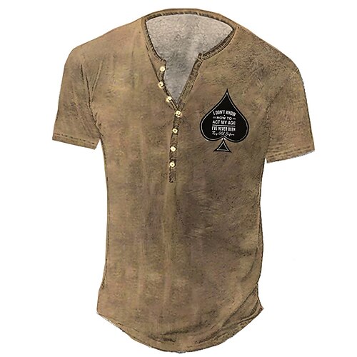 

Men's Henley Shirt Tee T shirt 3D Print Graphic Poker Plus Size Henley Daily Sports Button-Down Print Short Sleeve Tops Basic Casual Vintage Designer Khaki