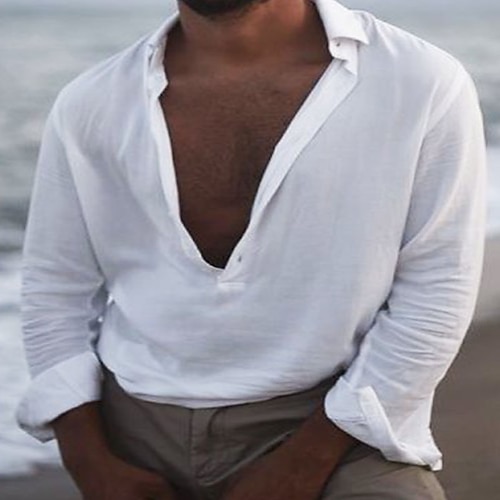 

Men's Shirt Solid Color Turndown Street Casual Button-Down Long Sleeve Tops Casual Fashion Breathable Comfortable White