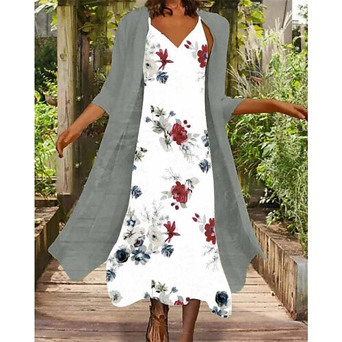 

Women's Two Piece Dress Maxi long Dress Blue White Gray Purple Orange Brown Half Sleeve Floral Print Spring Summer Spaghetti Strap Elegant Casual Vacation 2022 S M L XL XXL 3XL