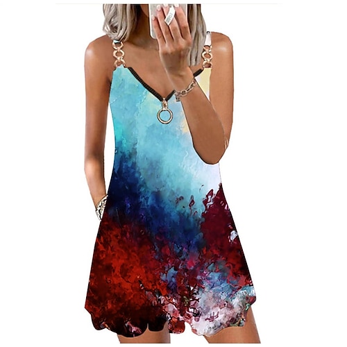 

Mulheres Vestido casual Vestido de decote Minivestido Vermelho Azul Marinha Azul Sem Manga Floral Bolsos Primavera Verão Decote V Férias 2023 S M L XL XXL