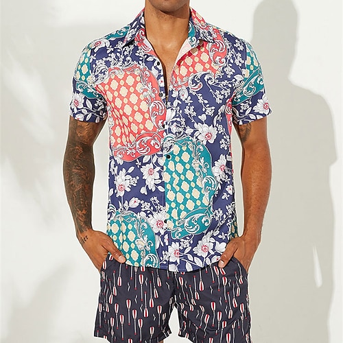 

Men's Shirt Print Graphic Prints Turndown Street Casual Button-Down Short Sleeve Tops Casual Fashion Breathable Comfortable Rainbow
