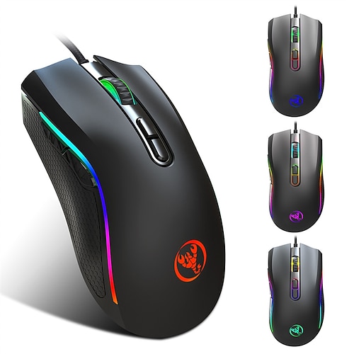 

HXSJ A869 Wired Gaming Mouse PC Gaming Mice RGB LED Plug Play Adjustable 7200 DPI Programmable Ergonomic Computer USB Mouse for Windows/PC/Mac/Laptop Gamer