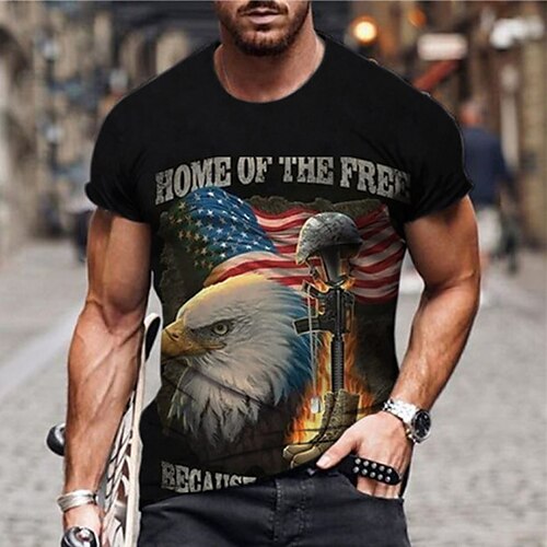 

Men's Unisex T shirt 3D Print Graphic Prints Eagle Crew Neck Street Daily Print Short Sleeve Tops Casual Designer Big and Tall Sports Black