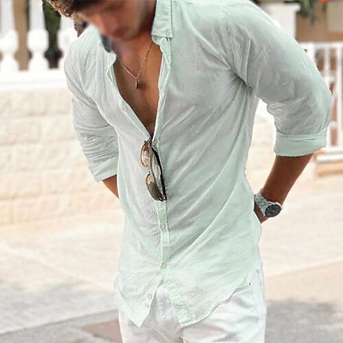 

Men's Casual Shirt Solid Color Turndown Blue-Green Outdoor Street Long Sleeve Button-Down Clothing Apparel Cotton Fashion Casual Breathable Comfortable
