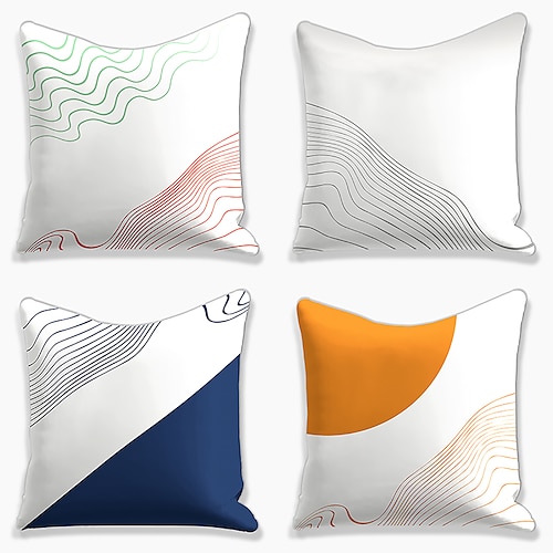 

Geometric Double Side Cushion Cover 4PC Soft Decorative Square Throw Pillow Cover Cushion Case Pillowcase for Bedroom Livingroom Superior Quality Machine Washable Indoor Cushion for Sofa Couch Bed Chair