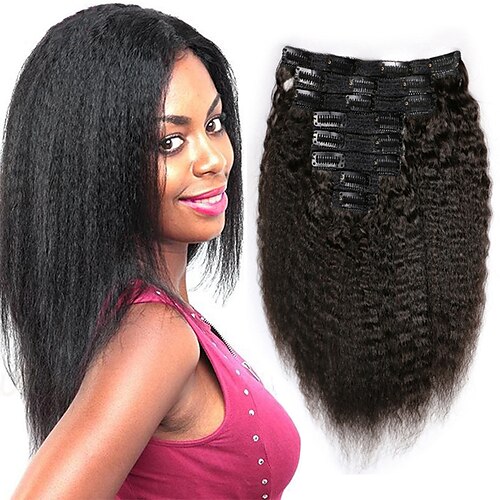 

Clip in Hair Extensions Natural Black 8-24 Inch Clip in Hair Extensions Human Hair Color Natural Hair Clip in Extensions for Thin Hair 8 Pieces 120 Grams Long Kinky Straight Hair