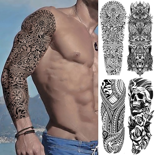

4PCS Large Arm Sleeve Tattoo Snake Owl Bear Maori Waterproof Temporary Tatto Sticker Skull Totem Body Art Full Fake Tatoo Women Men