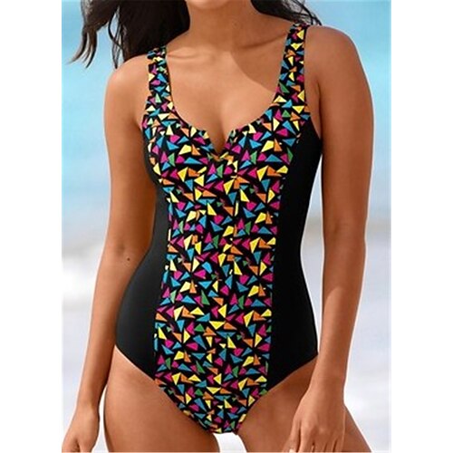 

Women's Swimwear One Piece Monokini Bathing Suits Normal Swimsuit Open Back Printing Geometric Black Scoop Neck Bathing Suits New Vacation Fashion / Modern / Padded Bras