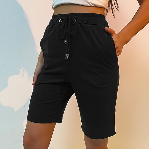 

Dame 3/4 ben Søndagsshorts Militærgrønn Lysegrå Mørkeblå Medium Midje Sportslig Chino treningsklær Avslappet Daglig Knelengde Helfarge S M L XL