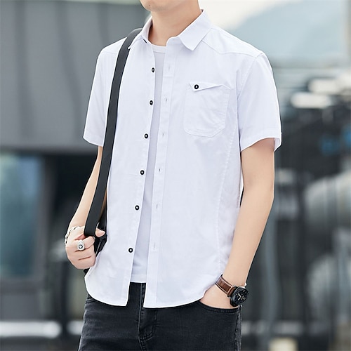 

Men's Shirt Solid Color Turndown Street Casual Button-Down Short Sleeve Tops Casual Fashion Breathable Comfortable Light Pink Wine Blue
