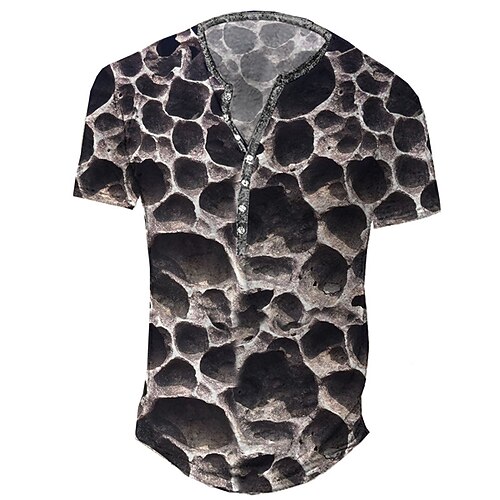 

Men's Henley Shirt Tee T shirt 3D Print Graphic Meteorite Plus Size Henley Daily Sports Button-Down Print Short Sleeve Tops Basic Casual Classic Designer Brown
