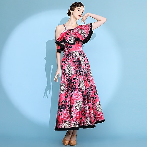 

Ballroom Dance Dress Printing Women's Training Performance Sleeveless High Milk Fiber