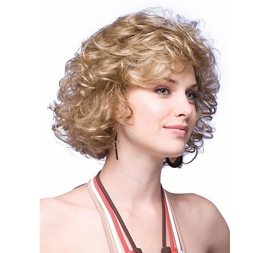 

Short Blonde Wigs for White Women Synthetic Curly Hair Wig with Bangs Heat Resistant Hair Full Wig Dress Up Princess Costume Party Everyday