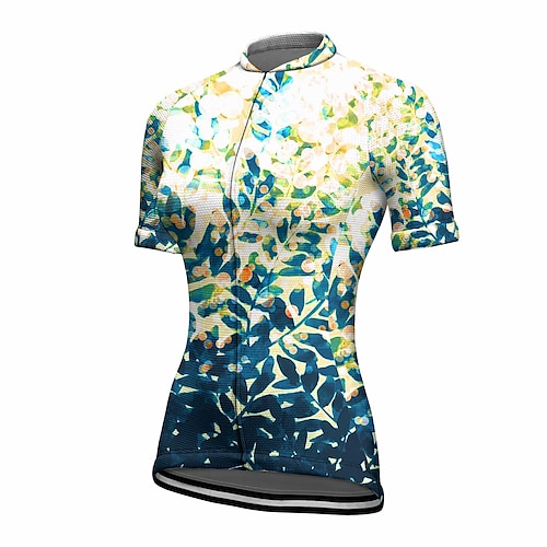 

21Grams Women's Short Sleeve Cycling Jersey Summer Spandex Green Floral Botanical Bike Top Mountain Bike MTB Road Bike Cycling Quick Dry Moisture Wicking Sports Clothing Apparel / Stretchy