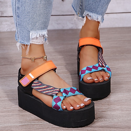 

Women's Sandals Flat Heel Peep Toe PU Leather Magic Tape Fall Summer Green Pink Orange